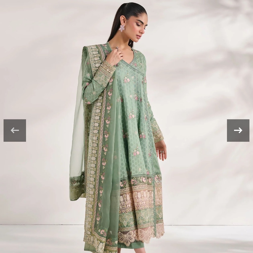 Elegant Green Embroidered Dress Pakistani designer wear